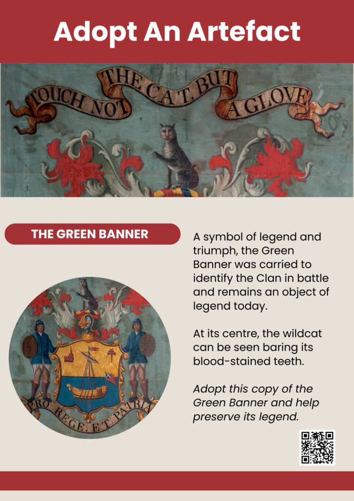 Clan Macpherson Museum Adopt An Artefact poster showing the Green Banner carried in Clan battles.